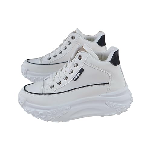 Sneaker Damen Modische Freizeitschuhe mit Dicker Sohle High-Top Plateau Laufschuhe Bequeme Schnür Schulschuhe Frauen Elevate Shoes Lässig rutschfeste Sportschuhe Atmungsaktive Walkingschuhe