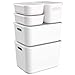 NoriaPipa Boite de Rangement Design en Plastique Blanc Recyclable Ultra Résistant | pour Bureau, Cuisine, Salle de Bain, Meuble, Penderie… (4L, 7.5L, 15L, 22.5L, Lot de 5, Couvercle Translucide)