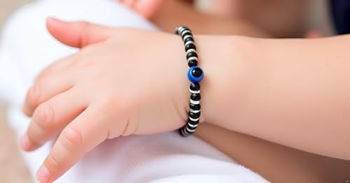 Image of Parnika (Formerly MJ 925 Traditional Silver & Black Crystals Baby Nazariya Kids Silver Bracelet in Pure 92.5 Sterling Silver for Kids - One pair