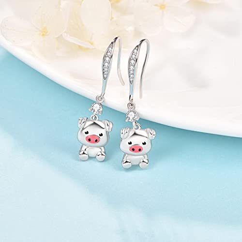 Dreamboat Pig Earrings For Girls S925 Sterling Silver Women Fish Hook Earrings Cute Piggy Dangle Drop Earrings Earrings Fine Jewelry Pig Gifts For Sensitive Ears #TOP1