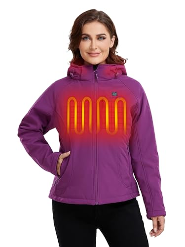 ORORO Women's Slim Fit Heated Jacket with Battery Pack and Detachable Hood (Purple,XL)
