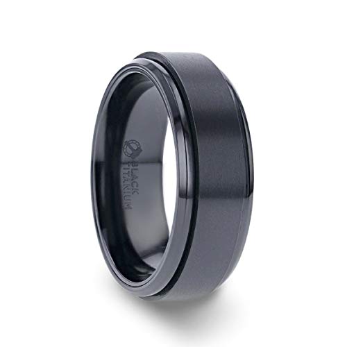 Phantom Black Titanium Brushed Center Spinner Wedding Band Ring - 8mm Wide