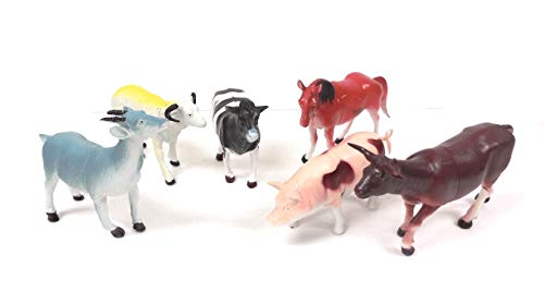 THE UM24 Animal World Toy Farm Animals Figures, Large Size 6 Piece Assorted Styles, Sheep, Horse, Goat, Cow, Buffalo and Pig - Thumbnail 3