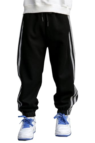 SANGTREE Boys' Side Snap Jogger Pants Striped Sweatpants, 3-12 Years