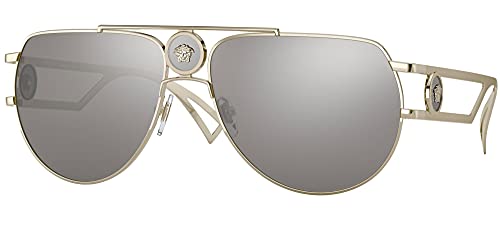 Versace VE 2225 12526G Pale Gold Metal Aviator Sunglasses Silver Mirror Lens