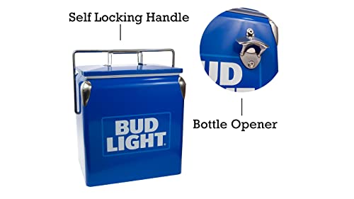 Bud Light King Of Beers Retro Ice Chest Cooler With Bottle Opener 13L (14 Qt), 22 Can Capacity, Yellow And Silver, Vintage Style Ice Bucket For Camping, Beach, Picnic, Rv, Bbqs, Tailgating, Fishing #TOP2