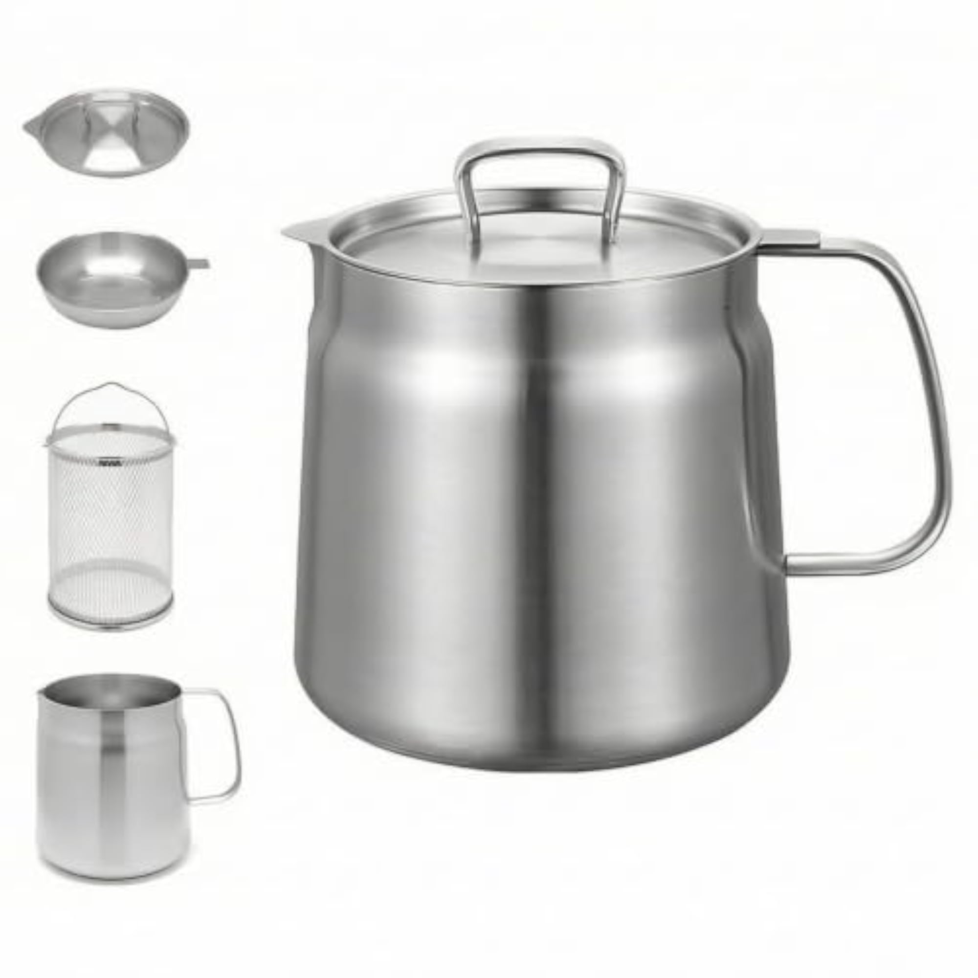 Heat-Resistant Stainless Steel Oil Container with Fine-Mesh Strainer