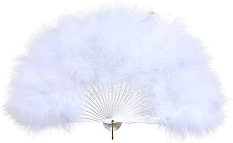 Ostrich Feathers Fan with Bamboo Staves - White