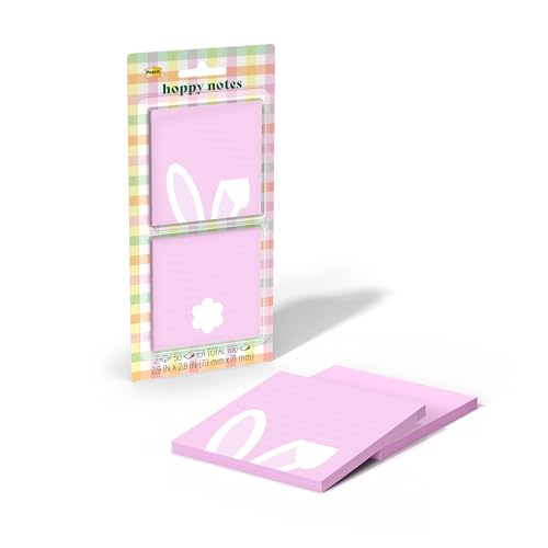 Post-it Cute Sticky Notes, 1 Pink Square Pad with White Bunny Ears and 1 Pink Pad with White Bunny Tail, 2.9 in x 2.8 in, 2 Sticky Note Pads with 50 Sheets Each
