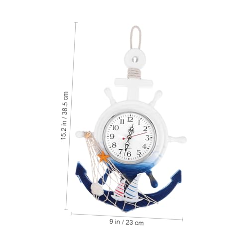 Garneck 1113LZ453UULJYUM Beach Clock Nautical Wall Clock Wooden Anchor Wheel Clock Decorative Wall Clock Coastal Beach Home Decor Mediterranean Style Wall Hanging Ornament Style 1 Nautical Decor thumb #1