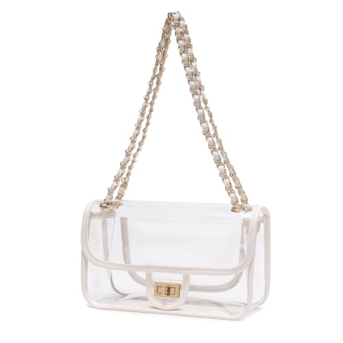Image of Womens PVC Clear Purse Handbag with Chain Stadium Approved Clear Bag See Through Bag for Working and Concert