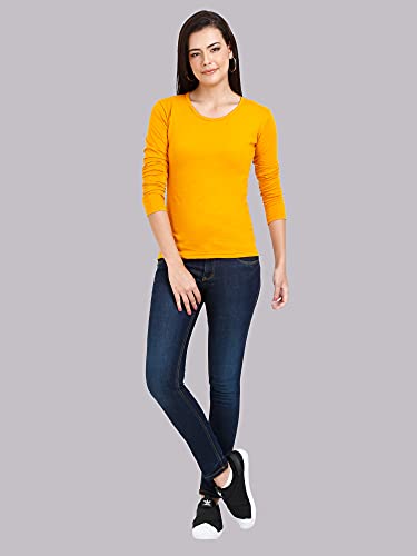 Image of FLEXIMAA Women's Cotton Plain Round Neck Full Sleeve T-Shirt