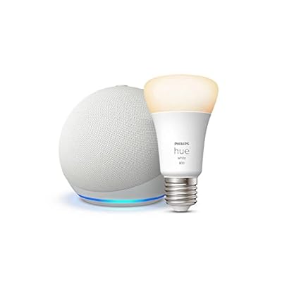 Amazon - Echo Dot 5.ª generación | Blanco + Philips Hue White Bombilla Inteligente E27 compatible con Alexa - Kit de inicio de Hogar digital