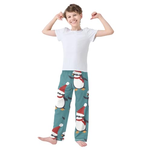 ZZXXB Penguin with Xmas Hat Boys Long Pants Soft Trousers Elastic Waist Kids Lounge Bottoms with Pockets S-XL2