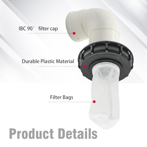 EATAKWARD 345g DN150-165mm IBC Tote Cover with Nylon Filter for 275 Gallon Water Tanks, 90° IBC Tote Cover with Nylon Strainer, Rugged IBC Tote Cover for 275 Gallon Water Tanks