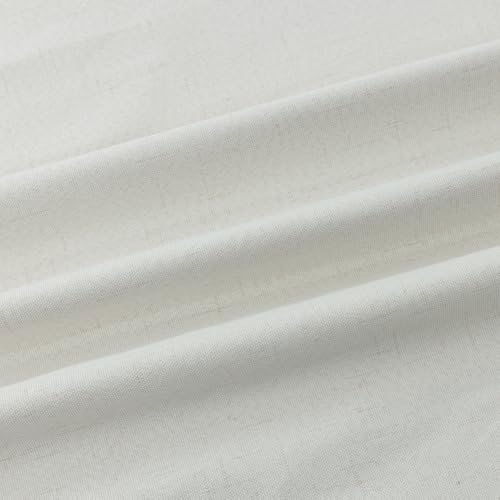 Image of 100% Blackout Linen Textured Curtains for Bedroom Full Light Blocking Room Darkening Bronze Grommet Window Drapes Thermal Insulated Energy Efficient Home Decor 52x108 Ivory (2 Panels)