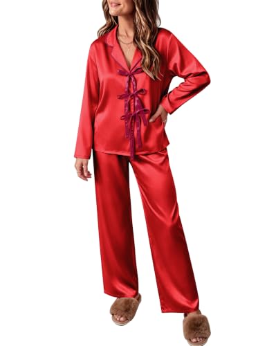 Ekouaer Women's Satin Bow-Tie V-Neck Long-Sleeve Pajama Set (various) $10.99 + Free Shipping w/ Prime or on $35+ + 63% Off Code C50MY1SF Prime - image 2