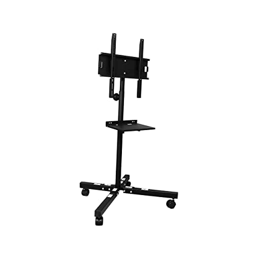 Image of Unico Adjustable Single Pipe Floor TV Stand Metal Black Powder Coated, Trolley Stand with Wheels, Full Motion Floor Mount