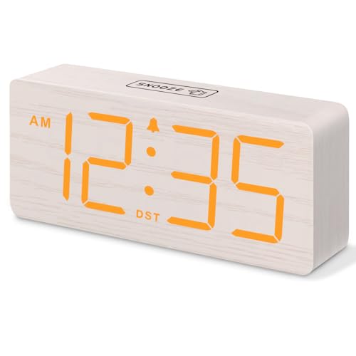 Image of DreamSky Wooden Digital Alarm Clock for Bedroom with Large Numbers | Loud Alarm Clock for Heavy Sleepers with Volume Control, Desk Clocks for Living Room, Dimmer, DST, Wood Decor (Plug in Clock)