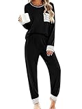 SWOMOG Conjunto de pijama de manga larga para mujer - Negro - S