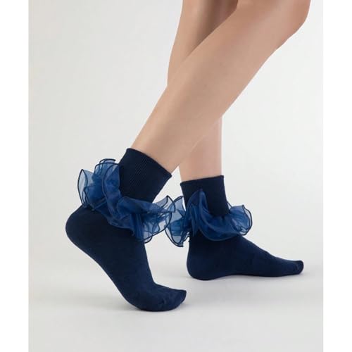 Image of Women Big Ruffle Ankle Socks Adult Double Lace Frilly Socks Fold Cuff Cotton Ruffled Dress Crew Bobby Bride Sock