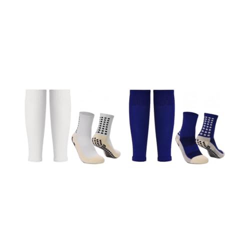 The Grip Sock, Soccer Socks Men, Anti Slip Soccer Socks, Grip Socks, Shin Guard Sleeves, Dual Pack (White & Blue)