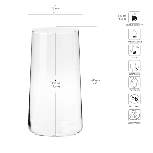 Miniatura 2 de Krosno - Vaso De Agua Para Jugo Highball 6 540 Ml Colección Vanguardia Perfecto Para El Hogar, Restaurantes Y Fiestas Lavavajillas