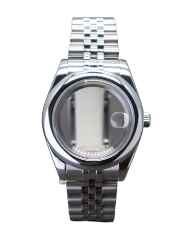 1�� 36mm 40mm �V���o�[���E���h�G�b�W�E�H�b�`�P�[�X�E�H�b�`�o���h �I�C�X�^�[ NH35 NH36 NH38 �~���^ 8215 ���[�u�����g 28.5mm �_�C����(Glass cover 1,40mm Miyota 8215)
