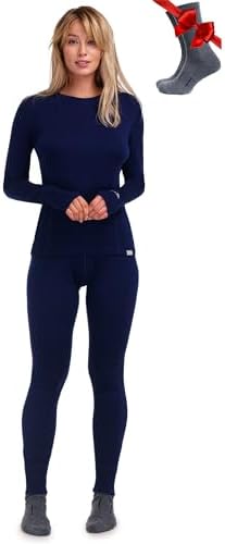Merino.tech 100% Merino Unterwäsche Damen Set Shirt & Hose + Wandersocken | Atmungsaktive Light, Midweight, Heavy Funktionsunterwäsche, Skiunterwäsche, Thermounterwäsche Set, Wande