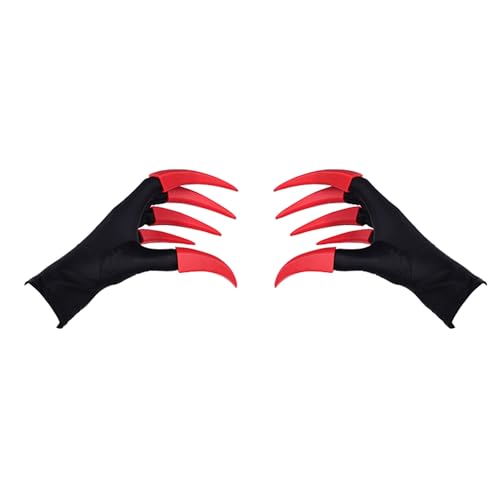 Waslary Alastor Gants unisexe Anime Cosplay Costume Accessoires Monster Gants avec griffes amovibles Accessoires Halloween, rouge, taille unique