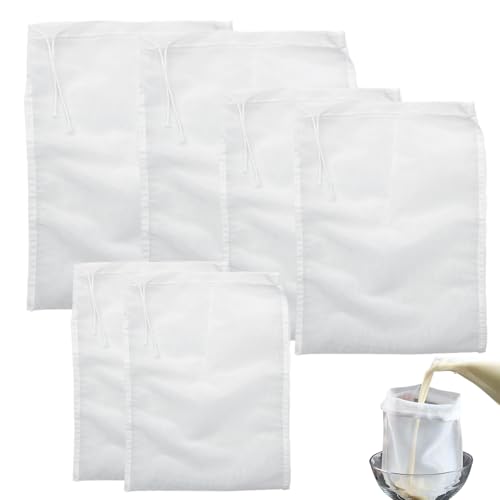 6pezzi Tessuto Filtrante in Nylon,Latte di Noci Riutilizzabili,Panno Filtrante a Maglia Fine,Sacchetto Filtrante con Coulisse,Facile da pulire,Per Caffè,Latte di Soia,Latte di Noce,Verdure