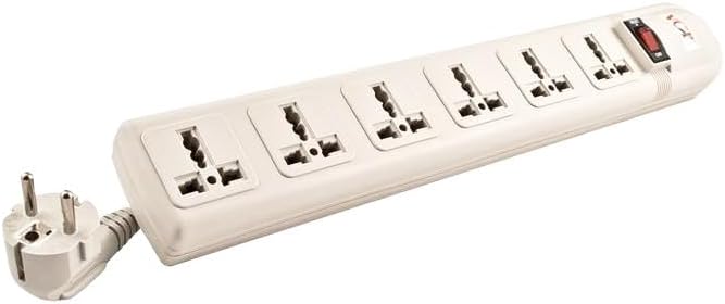 VCT Universal Power Strip 6 Outlet 220V/240V and 3250 Watts with Window Shutters and Circuit Breaker - Universal Surge Protector for International Travel - Use in Any Country CE Certified