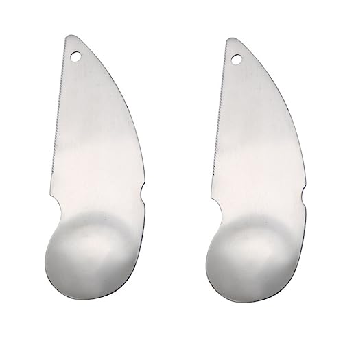 GLEAVI Cucchiai per Pelare Kiwi in Acciaio Resistente 2 Pezzi Lama Seghettata e Cucchiaio Doppio Uso per Frutta, Utensili Compatti e Leggeri per Cucina Domestica