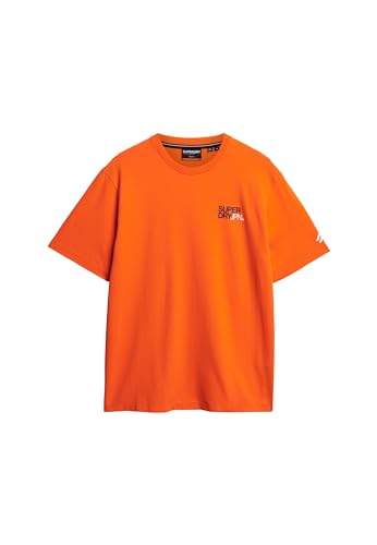 Superdry Herren Locker geschnittenes Sportswear T-Shirt mit Logo Flammenorange L