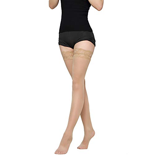 Image of KACOLOR Lace Top Thigh High Stockings with Antiskid Silicone Silky Sheer Stay Up Pantyhose Hosiery for Women