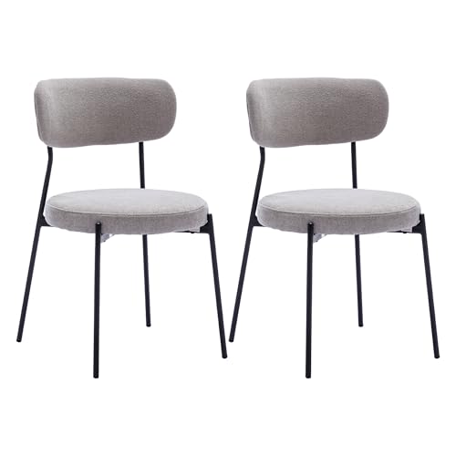 Duhome Esszimmerstühle Küchenstuhl 2er Set Polsterstuhl Wohnzimmerstuhl aus Boucle Polsterstoff und Metallbeine, Grau