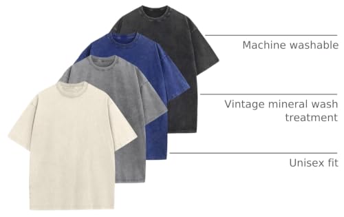 Image of Men's Oversized Cotton T-Shirts Loose Fit Vintage Washed Tee Unisex Short Sleeve Casual Shirts Tops