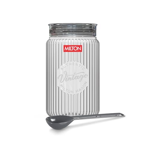 Image of MILTON Olive 2000 Airtight Food Grade Modular Plastic Container | BPA Free, Stackable & Transparent | Wide Mouth with See-Through Lid | Ideal for Cereals, Pulses, Spices, Set of 2, 2000 ml each, Grey