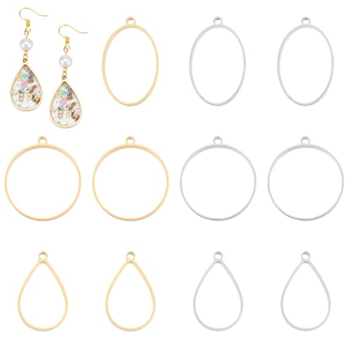 UNICRAFTALE 12 colgantes de bisel de 3 estilos, 2 colores, parte trasera abierta, acero inoxidable 304, colgantes de bisel de resina epoxi, colgantes redondos de resina epoxi, 5 sizes, Metal