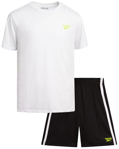 Reebok Boys Athletic Shorts Set - 2 Piece Summer Clothes Outfit with Pocket Tee and Boys Running Shorts for Active Kids
