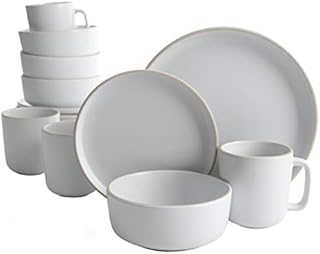 Gibson Home Zuma 16 Piece Round Kitchen Dinnerware Set, Dishes, Plates, Bowls, Mugs, Service for 4, Matte Stoneware, White