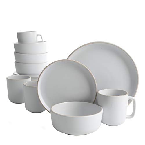 Gibson Home Zuma 16 Piece Round Kitchen Dinnerware Set, Dishes, Plates, Bowls, Mugs, Service for 4, Matte Stoneware, White by Gibson Home - Used condition - US$40.04