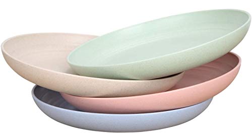 Kota Japan Wheat Straw Fiber Unbreakable Tableware 8.8” Plate For Dinner, Lunch, Breakfast For Pasta, Noodle, Salad, Dessert Dishes - Dishwasher, Microwave, Environment Safe Dinnerware 4 Pc Dish Set #TOP18
