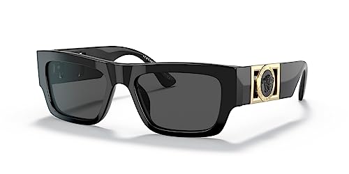 Versace VE4416U 53mm Non-Polarized Rectangle Sunglasses for Men – Black Acetate Frame with Black Temples, 100% UV Protection, Lightweight & Comfortable Sunglasses, eShades Eyewear Kit Included