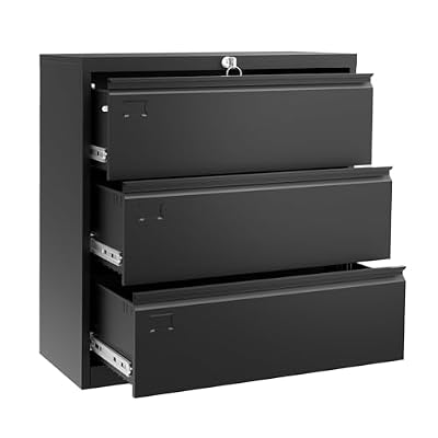 GarveeHome Lateral File Cabinet 3 Drawer, Metal Filing Cabinet with Lock & Keys, Fit Letter/Legal/A4 Size Documents, Easy to Assemble for Home Office & Workspaces