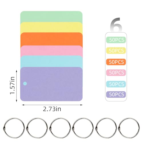 300 cartões de memória com anel 7 x 4 cm, cartões de índice com anéis, cartão de estudo com anel, ca