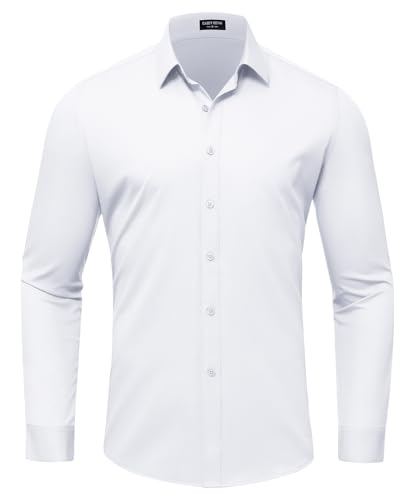 Mauro Kane Mens Shirts Long Sleeve Bamboo Non Iron Regular Fit Formal Dress Shirt for Men Casual Shirts Business Wedding Work,White,Large