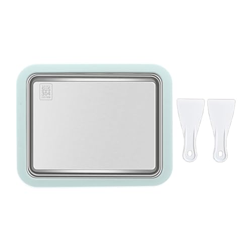 GANYKQ Máquina de yogur frito, máquina de helado portátil, placa de acero inoxidable refrigerada con 2 palas de hielo
