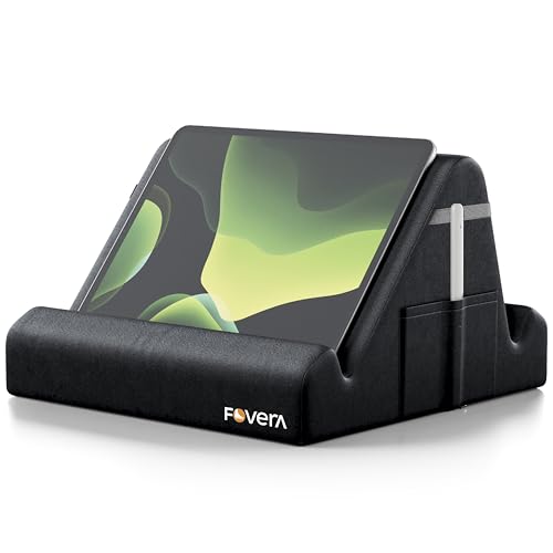 Image of FOVERA Tablet Pillow Stand | Soft Multi-Angle Lap Stand for 7-13 inch Tablets & Phones | Hands-Free Tablet Stand for Bed, Sofa & Travel | Lightweight, Portable with Side Pockets (Black)