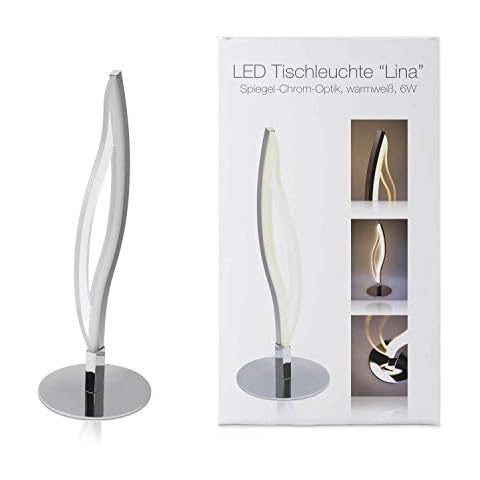 LED Universum LED Tischlampe Lina - Tischleuchte mit geschwungenem Design und tollem Lichteffekt - warmweißes Licht , 6W, Chrom glänzend/Spiegelglanz Cover